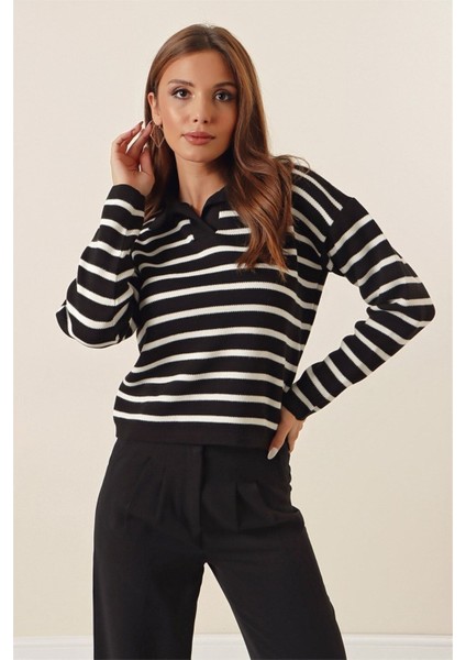 Polo Yaka Çizgi Detaylı Kazak modelleri