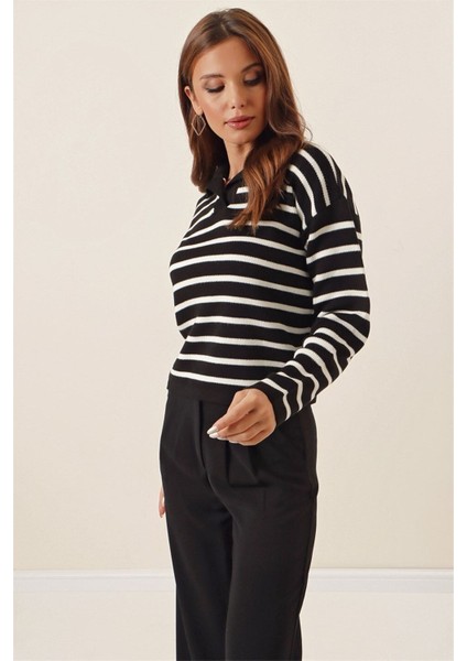 Polo Yaka Çizgi Detaylı Kazak fırsatları