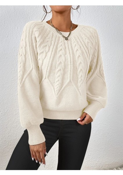 Saç Örgülü Bisiklet Yaka Italyan Kol Triko Beyaz Kazak fiyatları