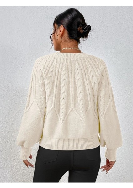 Saç Örgülü Bisiklet Yaka Italyan Kol Triko Beyaz Kazak fırsatları