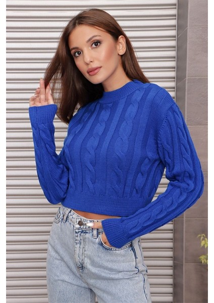 Yarım Balıkçı Yaka Saç Örgülü Kısa Crop Siyah Kazak fiyatları