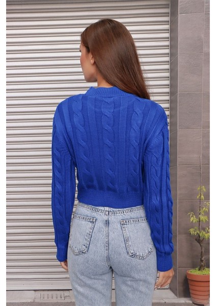 Yarım Balıkçı Yaka Saç Örgülü Kısa Crop Siyah Kazak fırsatları