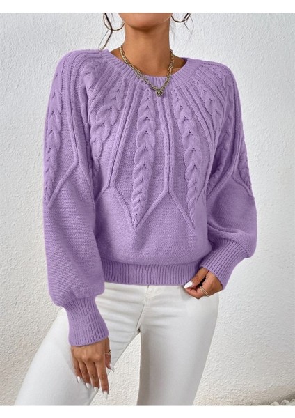 Saç Örgülü Bisiklet Yaka Italyan Kol Triko Lila Kazak fiyatları