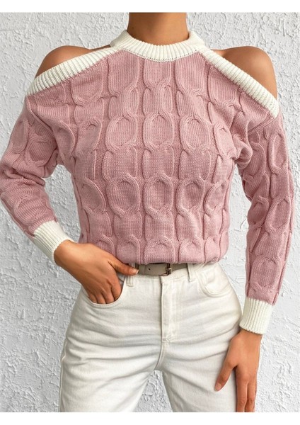 Bisiklet Yaka Yuvarlak Yaka Omuz Dekolteli Renk Detaylı Kısa Crop Saç Örgülü Rahat Kalıp Esnek Dokul fırsatları