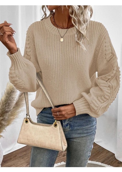 Selanik Örgü Kol Motifli Bisiklet Yaka Taş Renkli Triko Kazak fiyatları