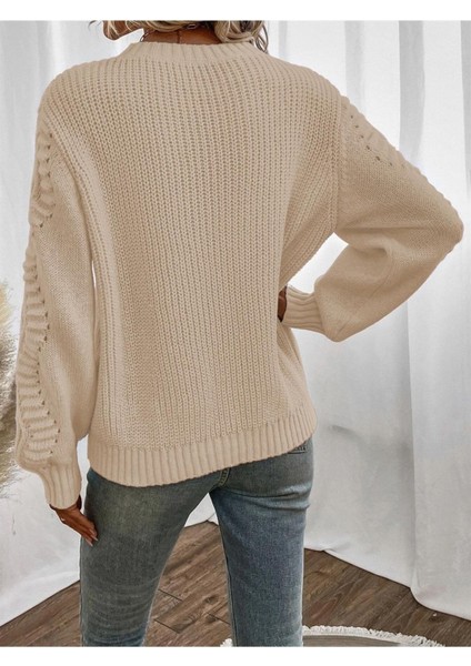 Selanik Örgü Kol Motifli Bisiklet Yaka Taş Renkli Triko Kazak fırsatları