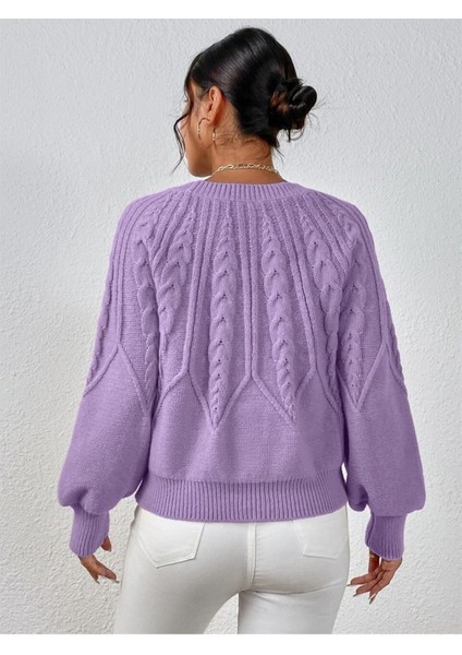 Saç Örgülü Bisiklet Yaka Italyan Kol Triko Lila Kazak fırsatları
