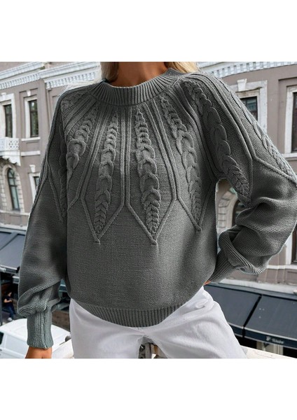 Saç Örgülü Bisiklet Yaka Italyan Kol Triko Kazak Antrasit