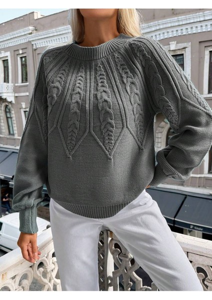 Saç Örgülü Bisiklet Yaka Italyan Kol Triko Kazak Antrasit modelleri