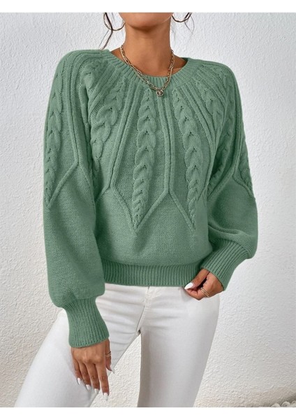 Saç Örgülü Bisiklet Yaka Italyan Kol Triko Mint Kazak fiyatları