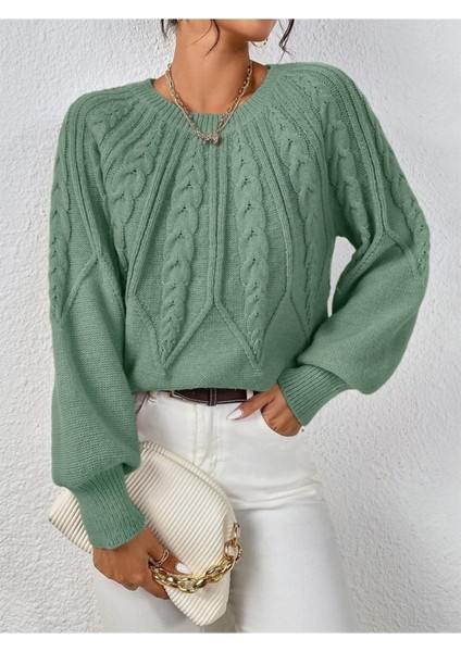 Saç Örgülü Bisiklet Yaka Italyan Kol Triko Mint Kazak modelleri