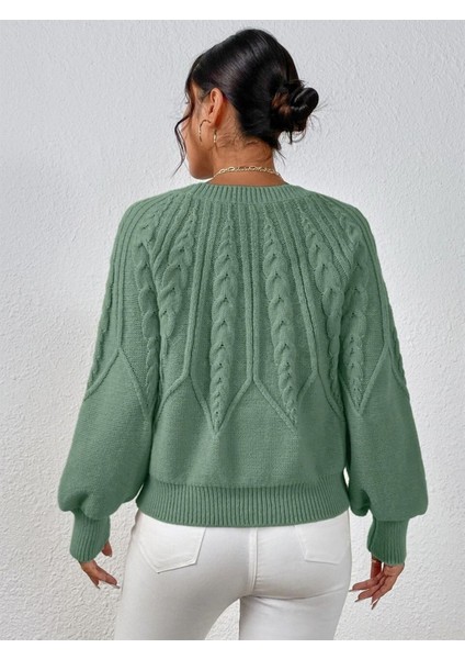 Saç Örgülü Bisiklet Yaka Italyan Kol Triko Mint Kazak fırsatları