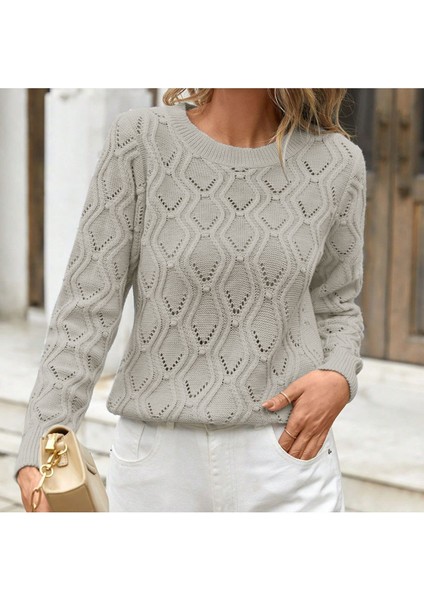 Bisiklet Yaka Ajurlu Yürütme Desenli Triko Kazak Taş modelleri