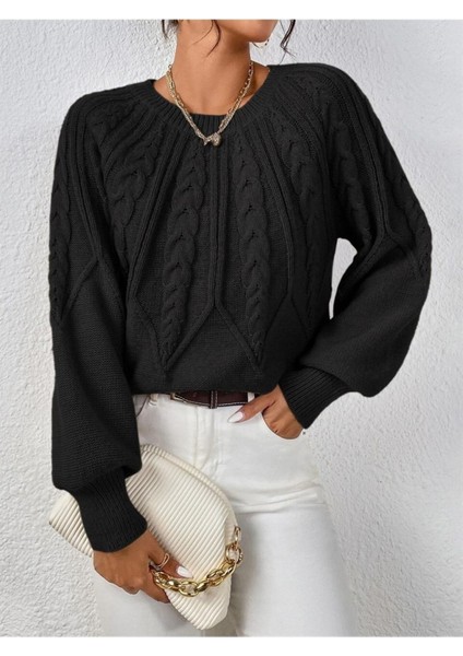 Saç Örgülü Bisiklet Yaka Italyan Kol Triko Siyah Kazak modelleri