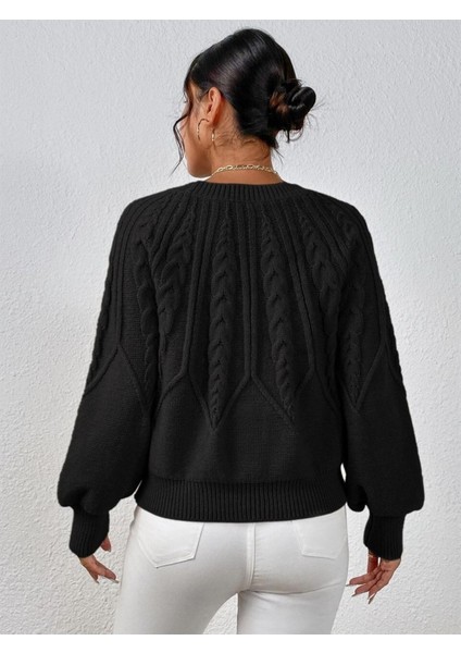 Saç Örgülü Bisiklet Yaka Italyan Kol Triko Siyah Kazak fırsatları