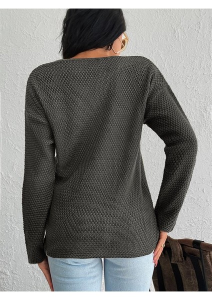 V Yaka Pirinç Örgü Rahat Kalıp Esnek Dokulu Gri Renk Kazak fırsatları