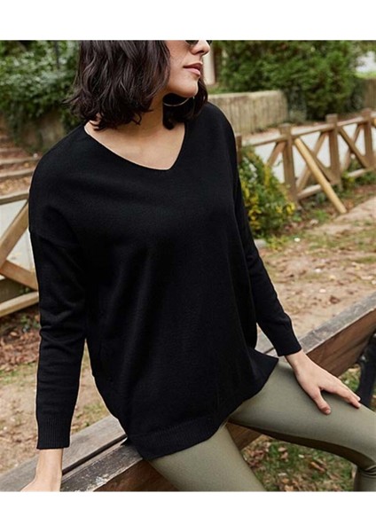 Kadın Siyah V Yaka Kazak fiyatları