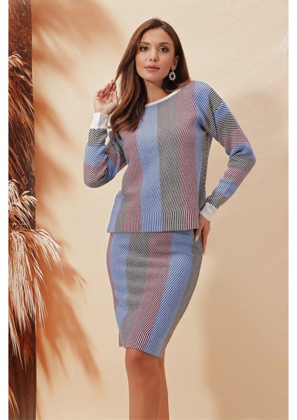 Kalem Etekli Bisiklet Yakalı Kazak Ikili Takım