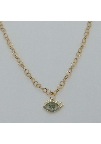 Çelik Gold Zirkon Taşlı Göz Kolye