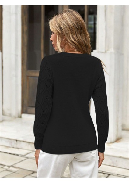 Bisiklet Yaka Ajurlu Yürütme Desenli Triko Kazak Siyah fırsatları