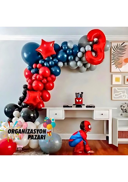 Balon Seti Kırmızı-Siyah-Beyaz-Gece Mavisi-Gri Pastel 100 Lü Balon Zinciri Seti