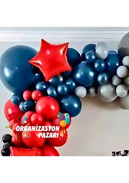 Balon Seti Kırmızı-Siyah-Beyaz-Gece Mavisi-Gri Pastel 100 Lü Balon Zinciri Seti fırsatları