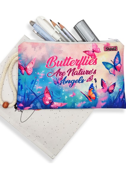Kelebek Desenli Kalem Kutusu Yıkanabilir Bez Kalemlik fiyatları
