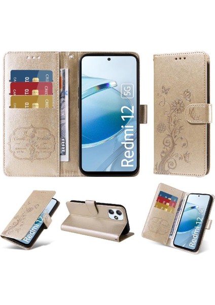 Xiaomi Redmi Için Flip Case 12 4g/5g Flip Deri Çiçek Cardyuvaları (Yurt Dışından)