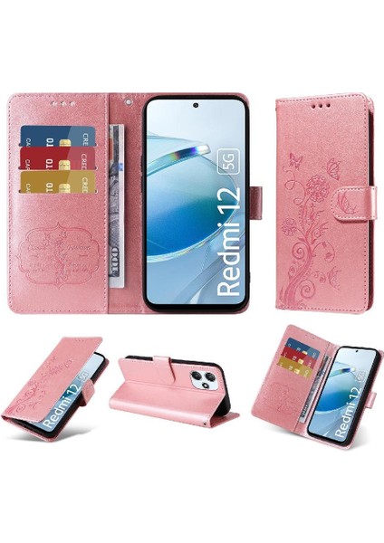 Xiaomi Redmi Için Flip Case 12 4g/5g Flip Deri Çiçek Cardyuvaları (Yurt Dışından)