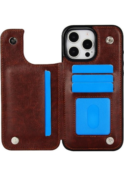 IPhone 16 Için Cüzdan Durumda Pro Max Kickstand Kart Yuvaları Çift Manyetik Pu (Yurt Dışından)