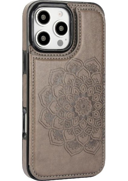 IPhone 16 Pro Max Çift Düğmeler Desen Için Kart Tutucu Kılıf ile Cüzdan (Yurt Dışından)