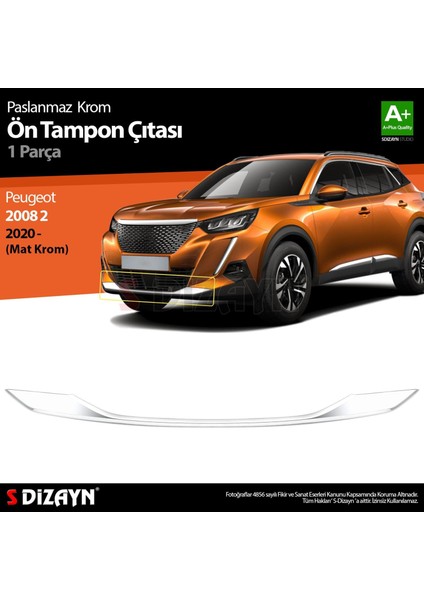 S-Dizayn Peugeot 2008 2 Krom Ön Tampon Çıtası 2020 Üzeri (Mat Krom)