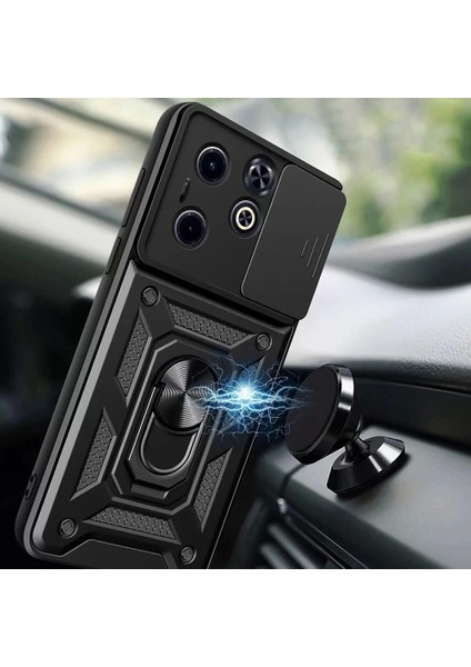 Infinix Hot 40I Kılıf Magnetik Standlı Kamera Korumalı Sürgülü Yüzüklü Tasarım Armor Vega