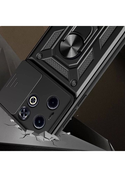 Infinix Hot 40I Kılıf Magnetik Standlı Kamera Korumalı Sürgülü Yüzüklü Tasarım Armor Vega
