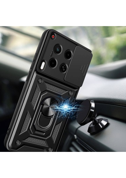 Case 4u Tecno Camon 30 Kılıf Magnetik Standlı Kamera Korumalı Sürgülü Vega Kapak Lacivert