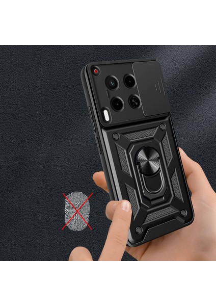 Case 4u Tecno Camon 30 Kılıf Magnetik Standlı Kamera Korumalı Sürgülü Vega Kapak Siyah