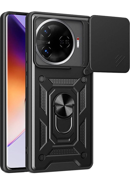 Case 4u Tecno Camon 30 Pro 5g Kılıf Magnetik Standlı Kamera Korumalı Sürgülü Vega Kapak Siyah