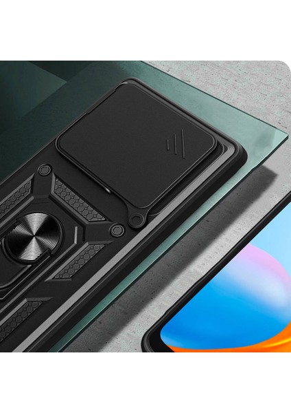 Case 4u Tecno Camon 30 Pro 5g Kılıf Magnetik Standlı Kamera Korumalı Sürgülü Vega Kapak Siyah