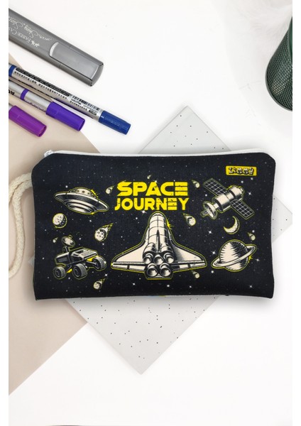 Uzay Mekiği Space Shuttle Desenli Kalem Kutusu Yıkanabilir Bez Kalemlik