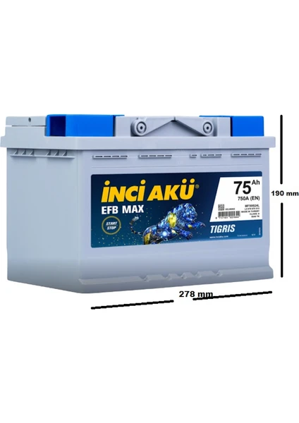 Inci Efb Max Tigris 12 V 75 Ah Start-Stop Akü