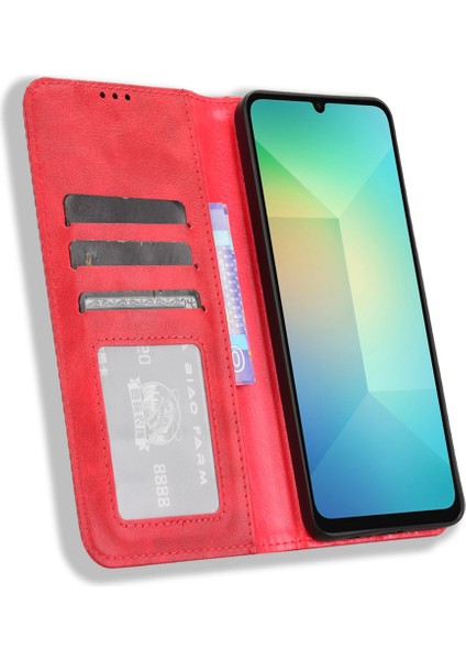 Samsung Galaxy A06 Deri Cüzdan Standı Retro Doku Telefon Kapağı (Yurt Dışından)