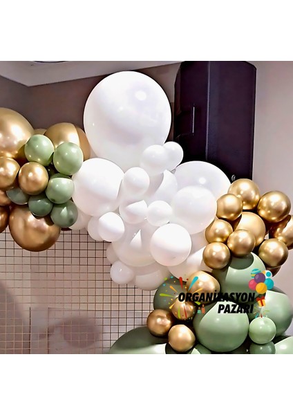 Balon Seti Kış Yeşili-Beyaz-Krom Gold 60 Lı Balon Zinciri Seti fırsatları