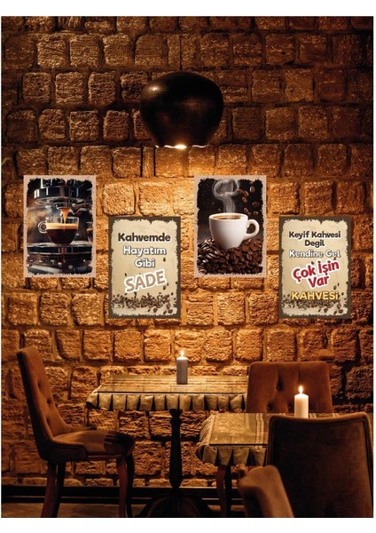 Kahve Tarasımlı Mdf Tablo Dekoratif Hediyelik 4 Parça 14X20 cm fiyatları