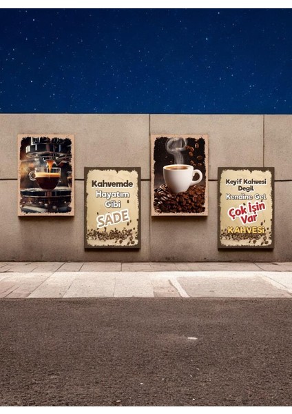 Kahve Tarasımlı Mdf Tablo Dekoratif Hediyelik 4 Parça 14X20 cm indirimleri