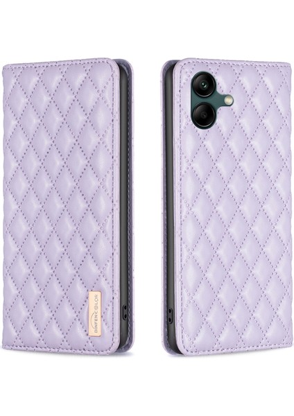 Samsung Galaxy A06 Kart Yuvaları Eşkenar Dörtgen Deri Kapak (Yurt Dışından)