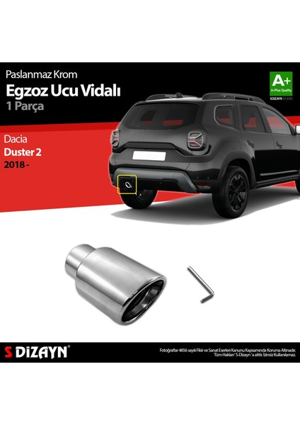 S-Dizayn Dacia Duster 2 Krom Egzoz Ucu Vidalı 55Mm Çap 2018 Ve Üzerı