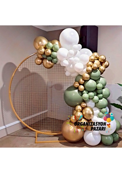 Balon Seti Kış Yeşili-Beyaz-Krom Gold 100 Lü Balon Zinciri Seti