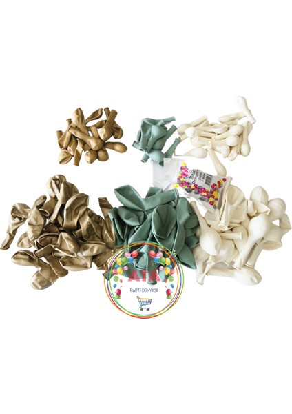 Balon Seti Kış Yeşili-Beyaz-Krom Gold 100 Lü Balon Zinciri Seti modelleri