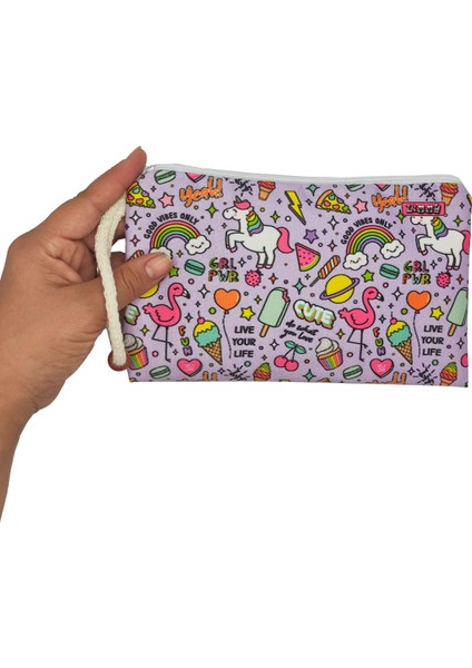 Mor Unicorn Flamingo Desenli Kalem Kutusu Yıkanabilir Bez Kalemlik modelleri