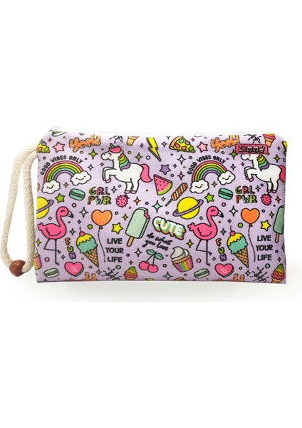 Mor Unicorn Flamingo Desenli Kalem Kutusu Yıkanabilir Bez Kalemlik fırsatları